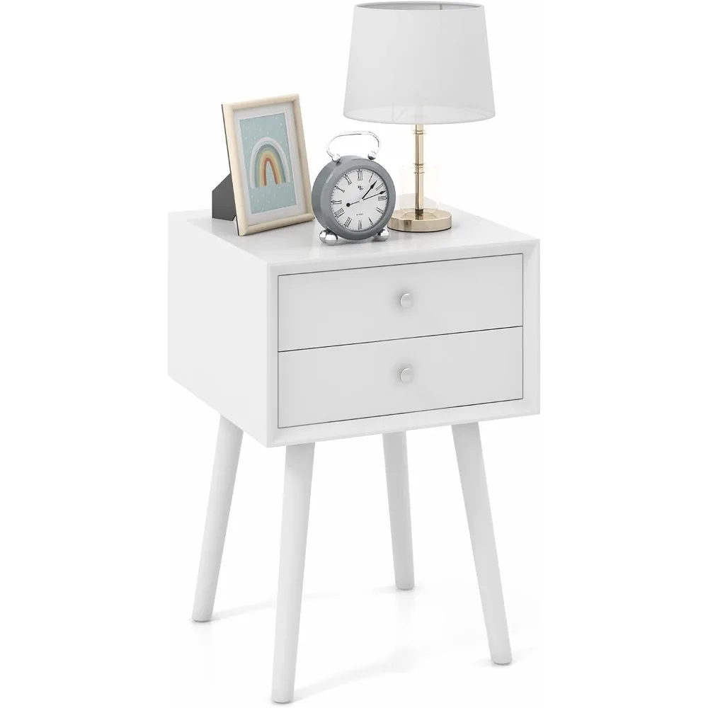 

Тумбочка с двумя ящиками, небольшой деревянный столик, современная прикроватная тумбочка середины века с местом для хранения вещей, компактный торцевой столик для спальни