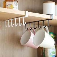 5-Pack No-Drill Cabinet Hook Racks 6-Hook Shelves for Kitchen Wardrobe Bathroom Cup Storage