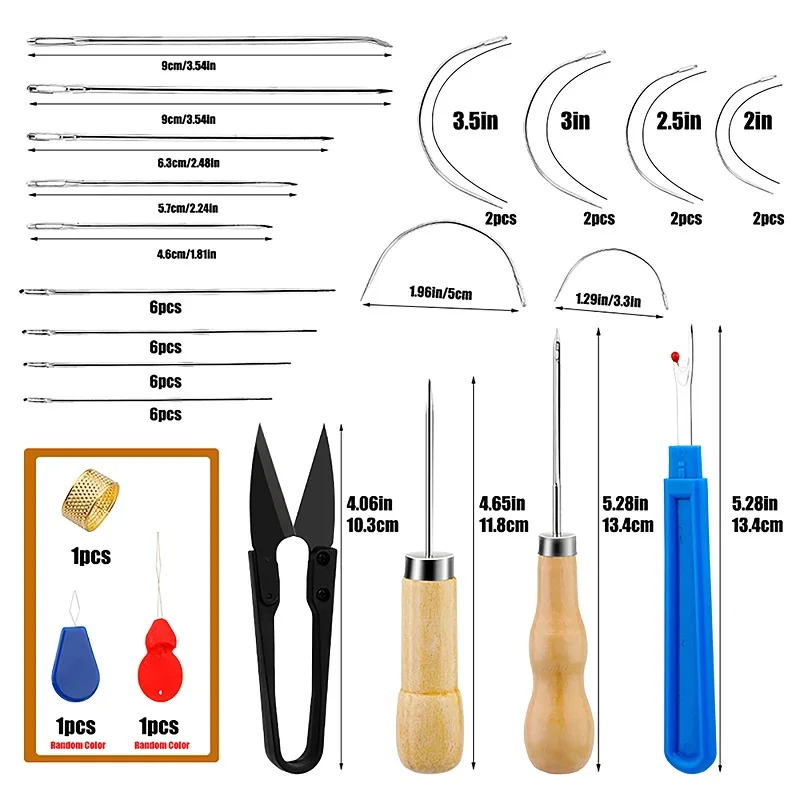 54pcs Leather Sewing Kit Upholstery Repair Kit with Sewing Awl Scissors Tool Kit for Beginners Professionals Leather Craft DIY