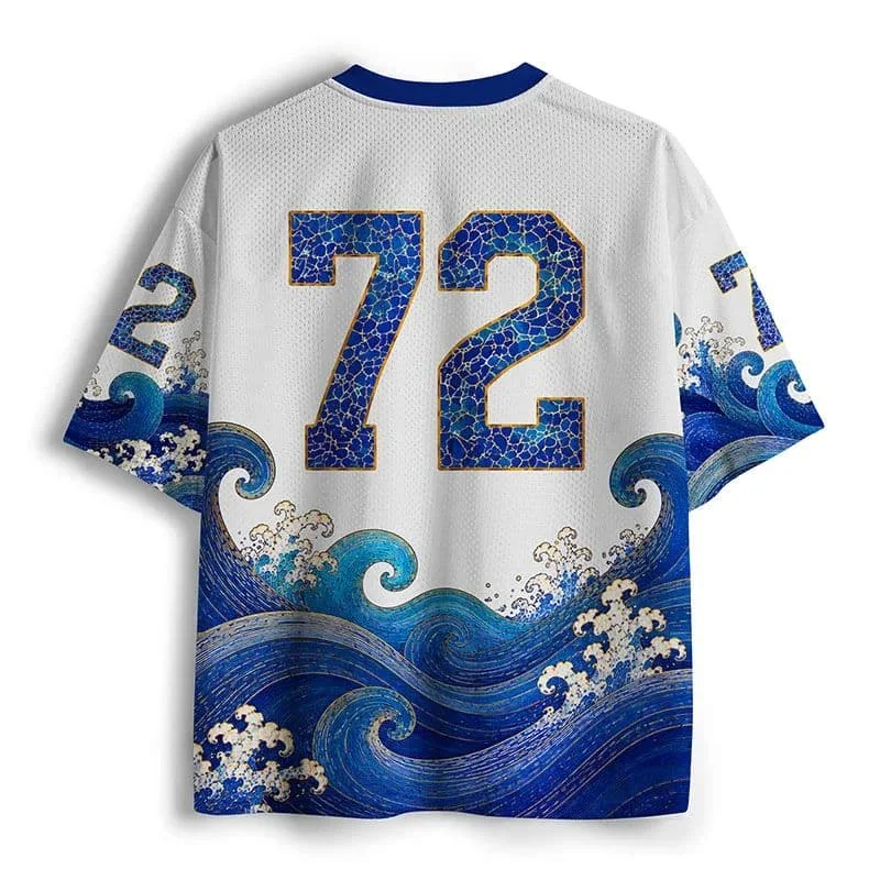 2026 Popular V-neck Mesh T-shirt with Fun Printed Short Sleeved T-shirt, Retro Streetwear, Loose Oversized Sports Mesh T-shirt