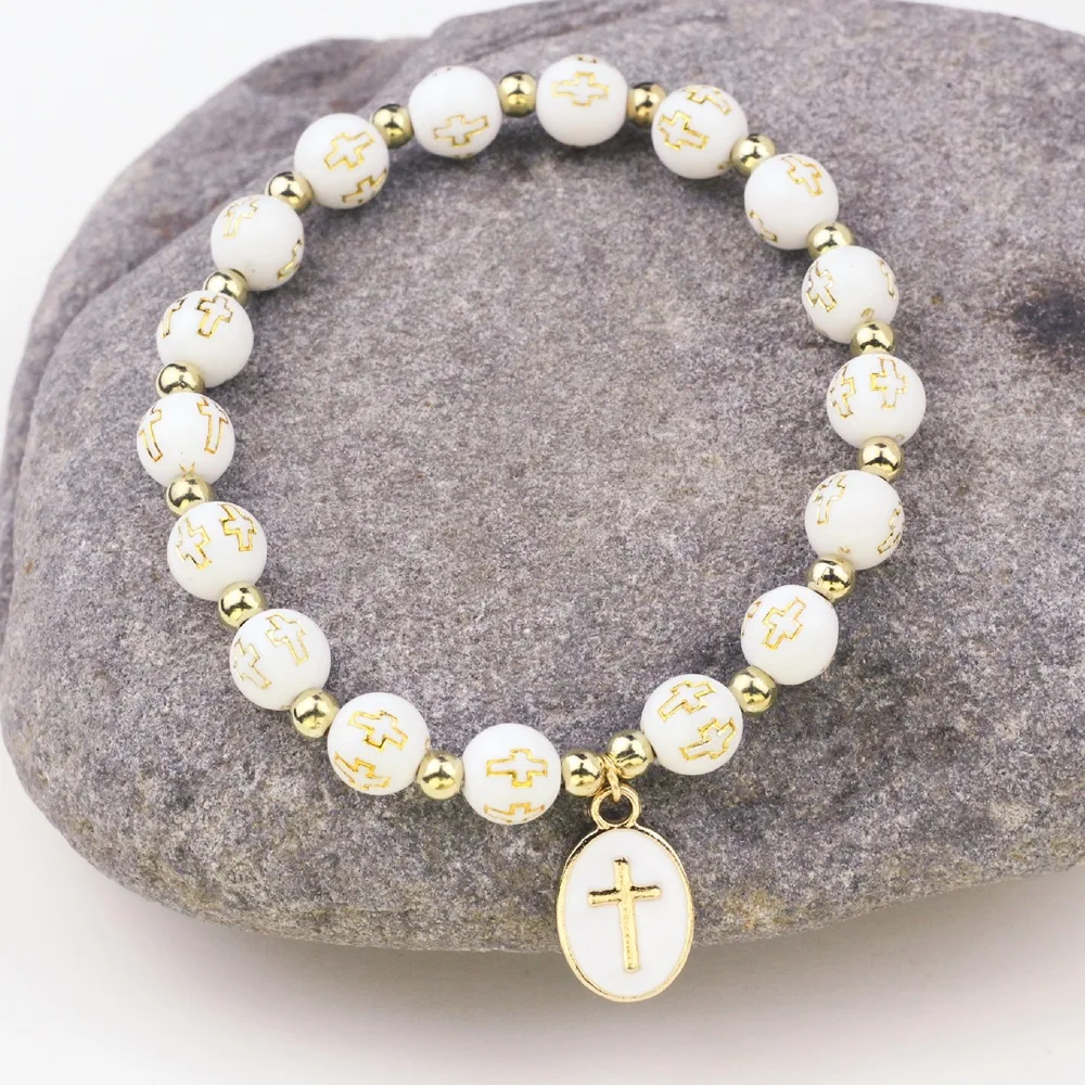 الأزياء الصليب قلادة مطرز سوار للنساء الرجال الوردية الدينية الكاثوليكية سوار السفر تذكارية هدايا مجوهرات اكسسوارات #4