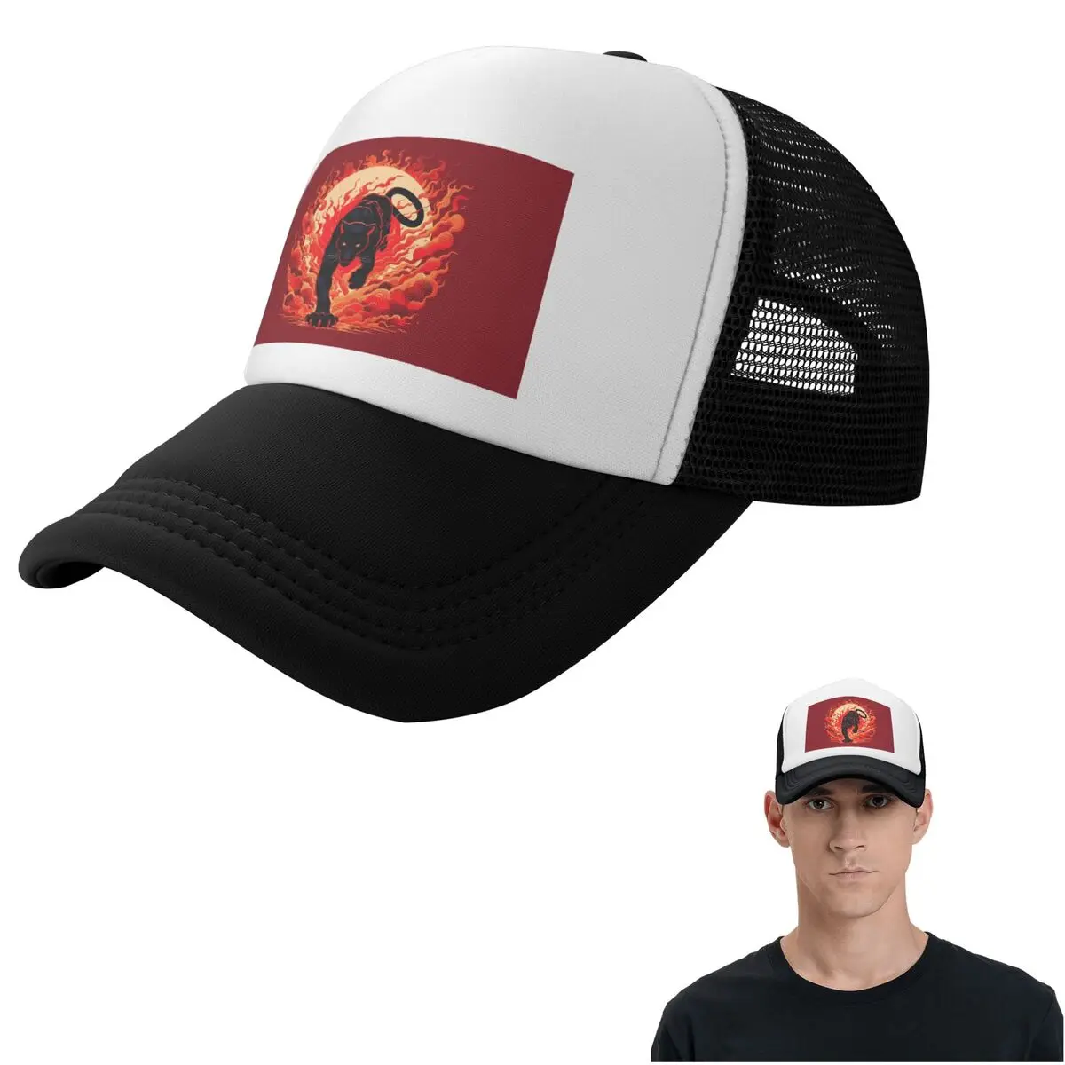 Black Panther Leopard Walking From Flame Cap Casual Mesh Baseball Caps Adjustable Hat Hip Hop Summer Unisex Baseball Hats