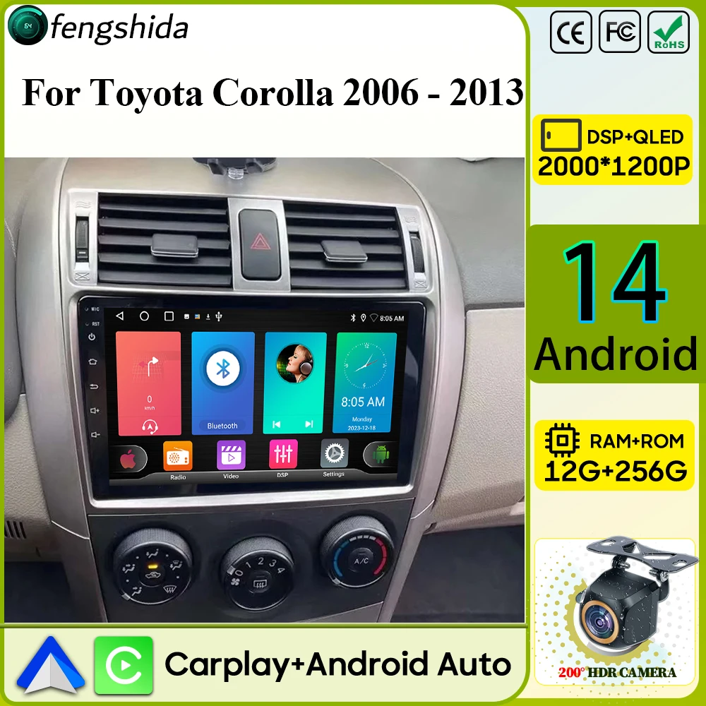 

Car Radio Carplay For Toyota Corolla 2006-2013 Navigation GPS Android Auto Stereo Multimedia Player 5G Wifi Video Unit No 2din