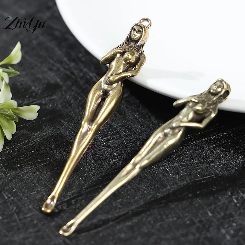 Creative Brass Beauty Keychain Pendants Pure Copper Handmade Goddess Ear Pick