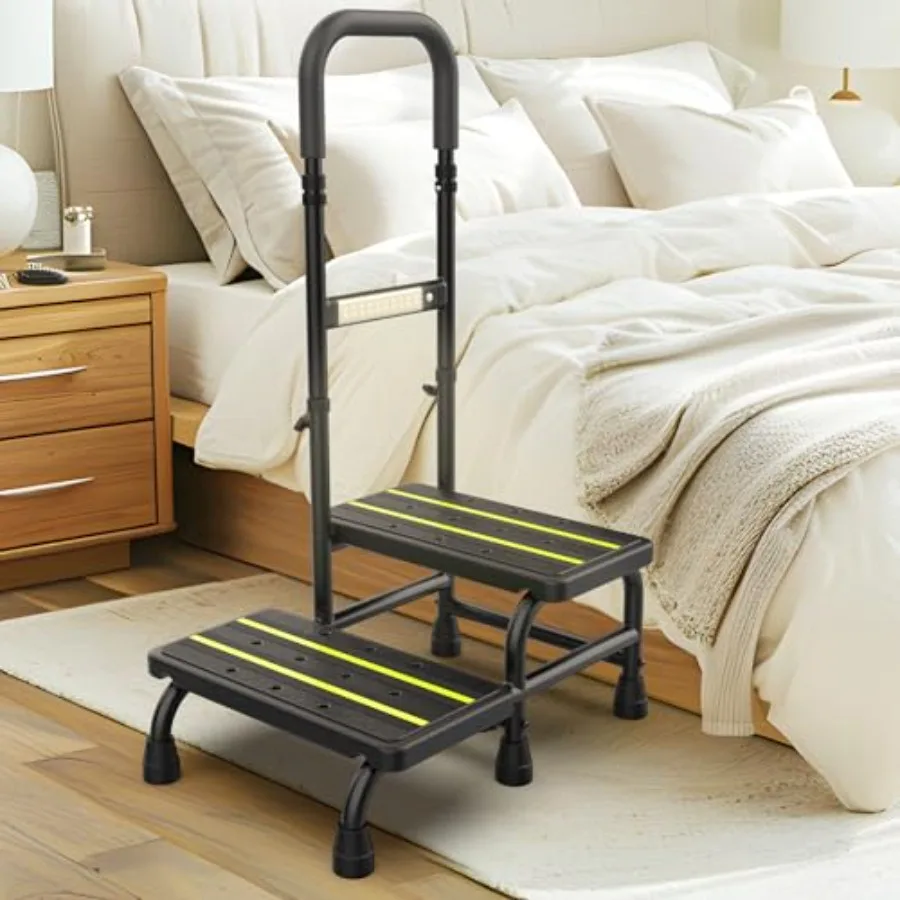 

[Обновление 2025] Двухступенчатая табуретка с ручкой для пожилых людей, с датчиком ночного освещения, медицинская, сверхпрочная, с регулируемой ручкой