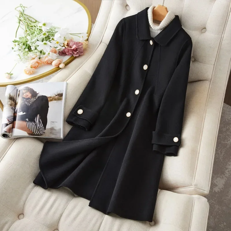 Women's Autumn Winter New Single Breasted Thickened Slimming Medium-Length Woolen Jacket Korean Style Slim Fit Overcoat