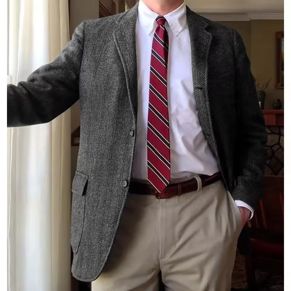 سترة بدلة متعرجة للرجال بقصة ضيقة وصدر واحد وطية صدر السترة سترة أنيقة غير رسمية مريحة ملابس رسمية للأعمال #5