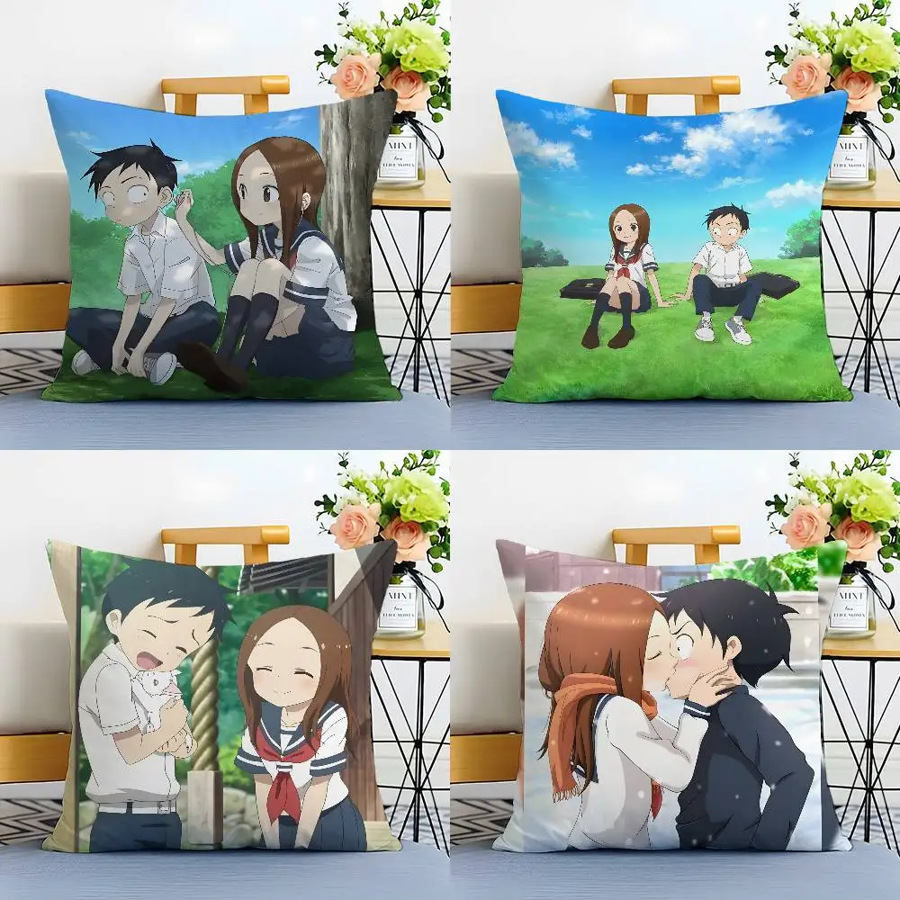 Kwaii Anime T-Teasing Master Takagi-san Pillow Case Anti-dustmite Pillowcase Invisible zipper silky plush Sofa
