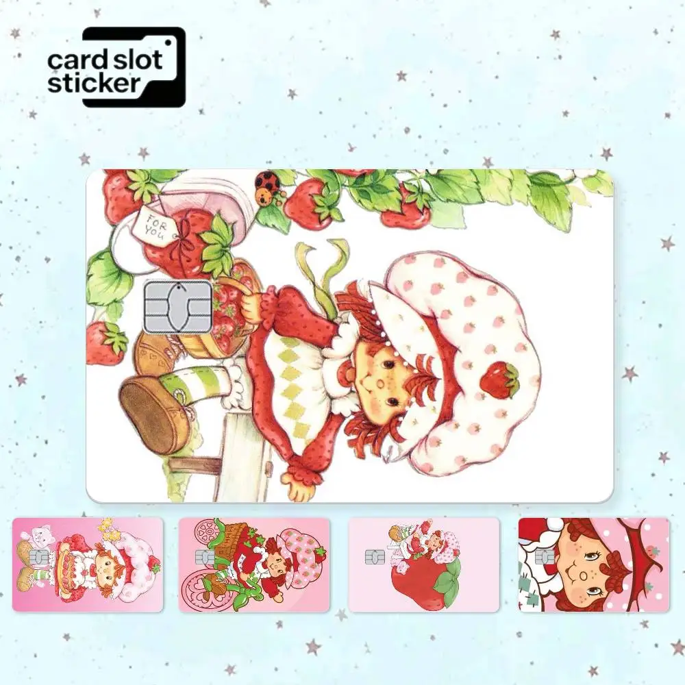 Pink S-Strawberry Shortcake  Credit Card HD Stickers Small Chip Waterproof Sticker Game Card Decal Gift