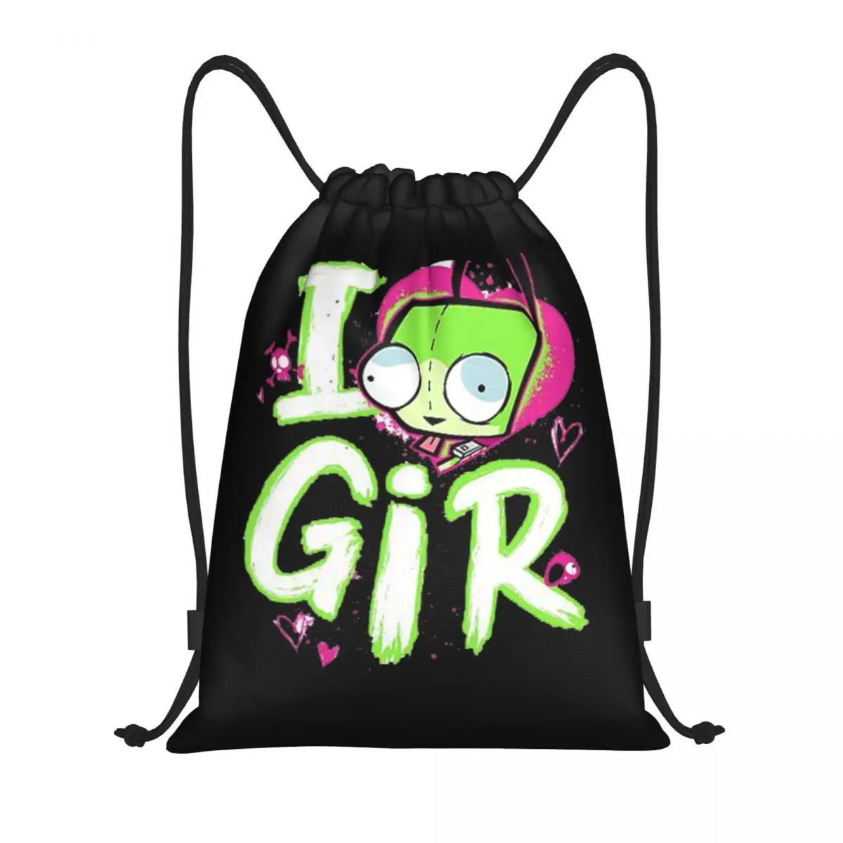 

Invader Zim Valentine's Day I Love GIR Backpacks Portable Drawstring Bags Storage Bag Book Bags for Travel School