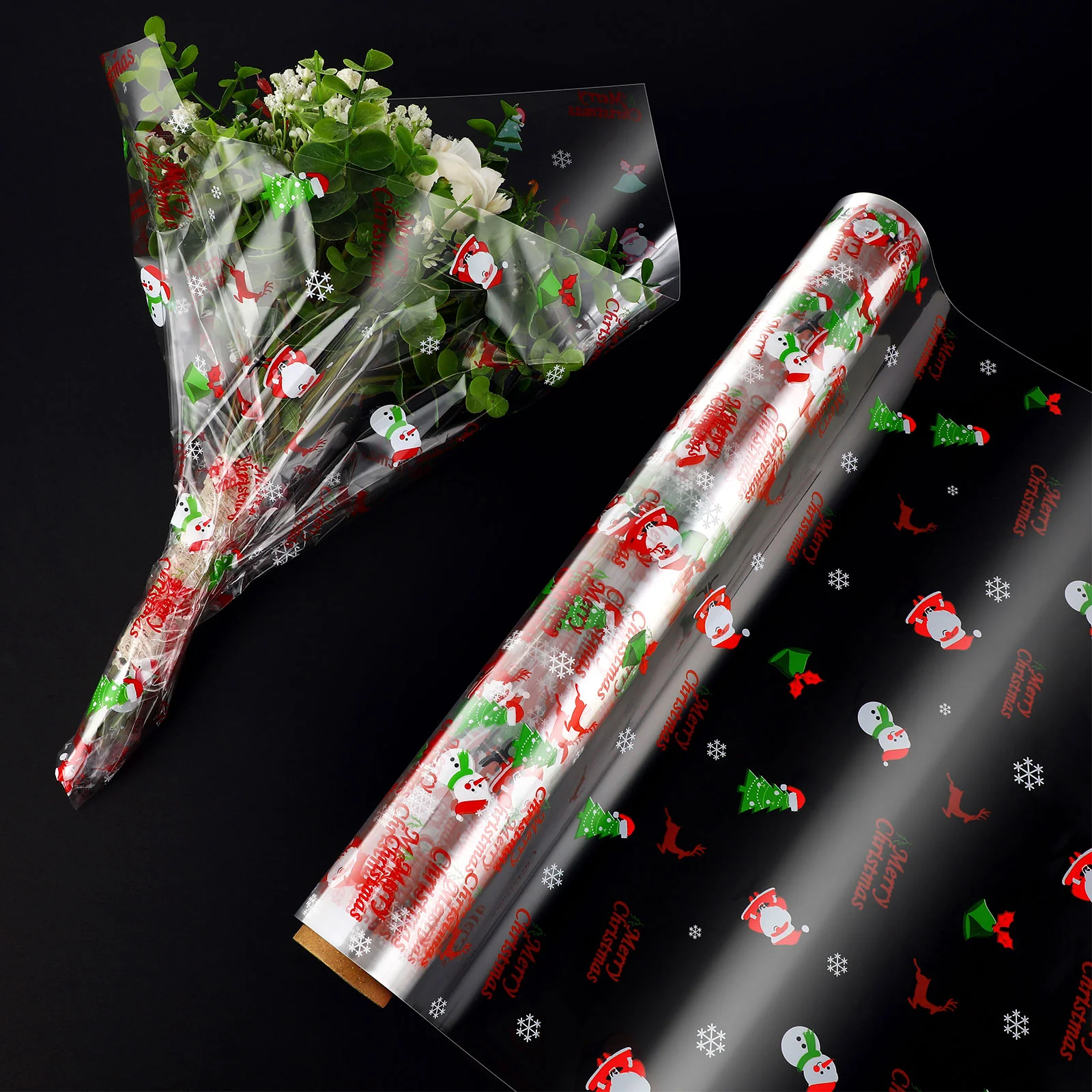 

See Flower Wrapping Paper Packaging Roll Cellophane Clear Vinyl Christmas Stickers