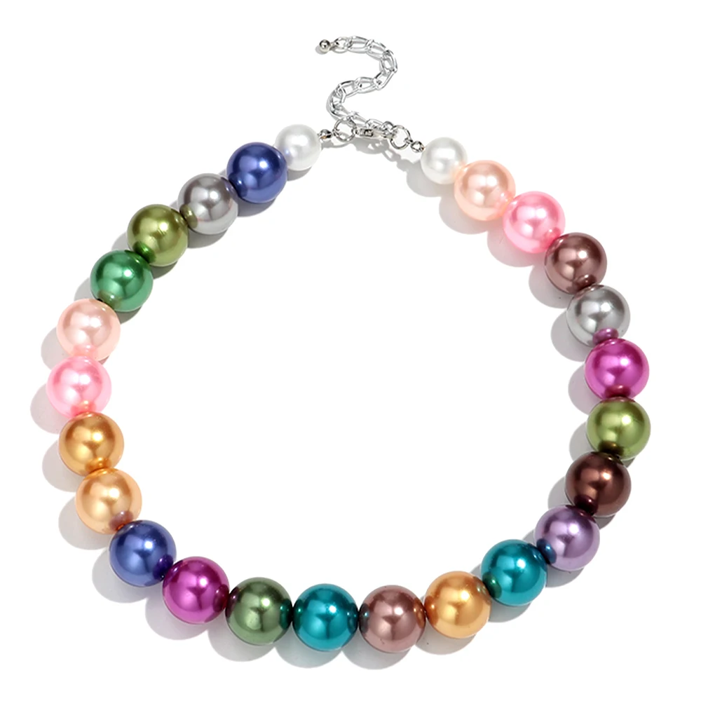 Boho Colorful Geometric Round Beads Choker Necklace for Women Novelty Simple Pearl Necklace Luxury Jewelry Gifts