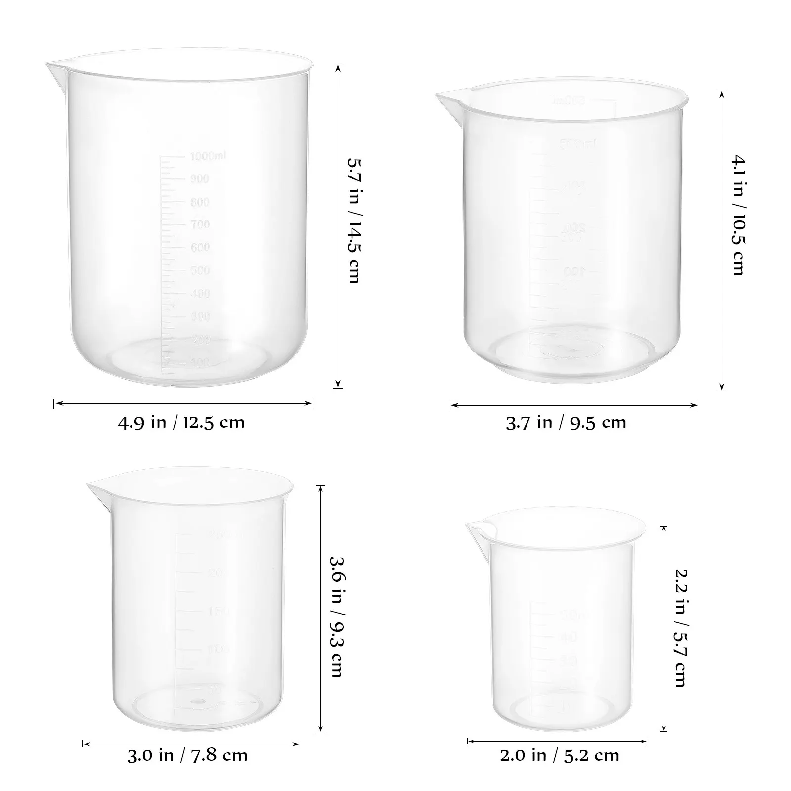 4Pcs Measuring Cups Set Thickened Plastic Liquid Measuring Jugs Clear Scale Stackable Kitchen Lab Mixing Cups for Resin Epoxy