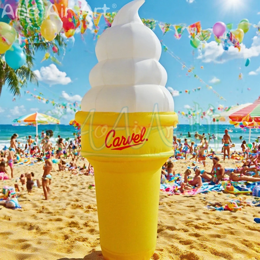 

Summer Inflatable Ice Cream Cone with Led Lights Custom Inflatable Mock up with Logo for Popsicle Sales and Advertising