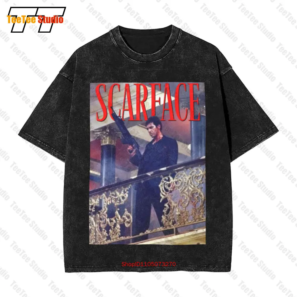Scarface Tony Montana Balcony Railing Shot Big Gun Pacino Gangster Vintage Oversized T-Shirt 9RLG
