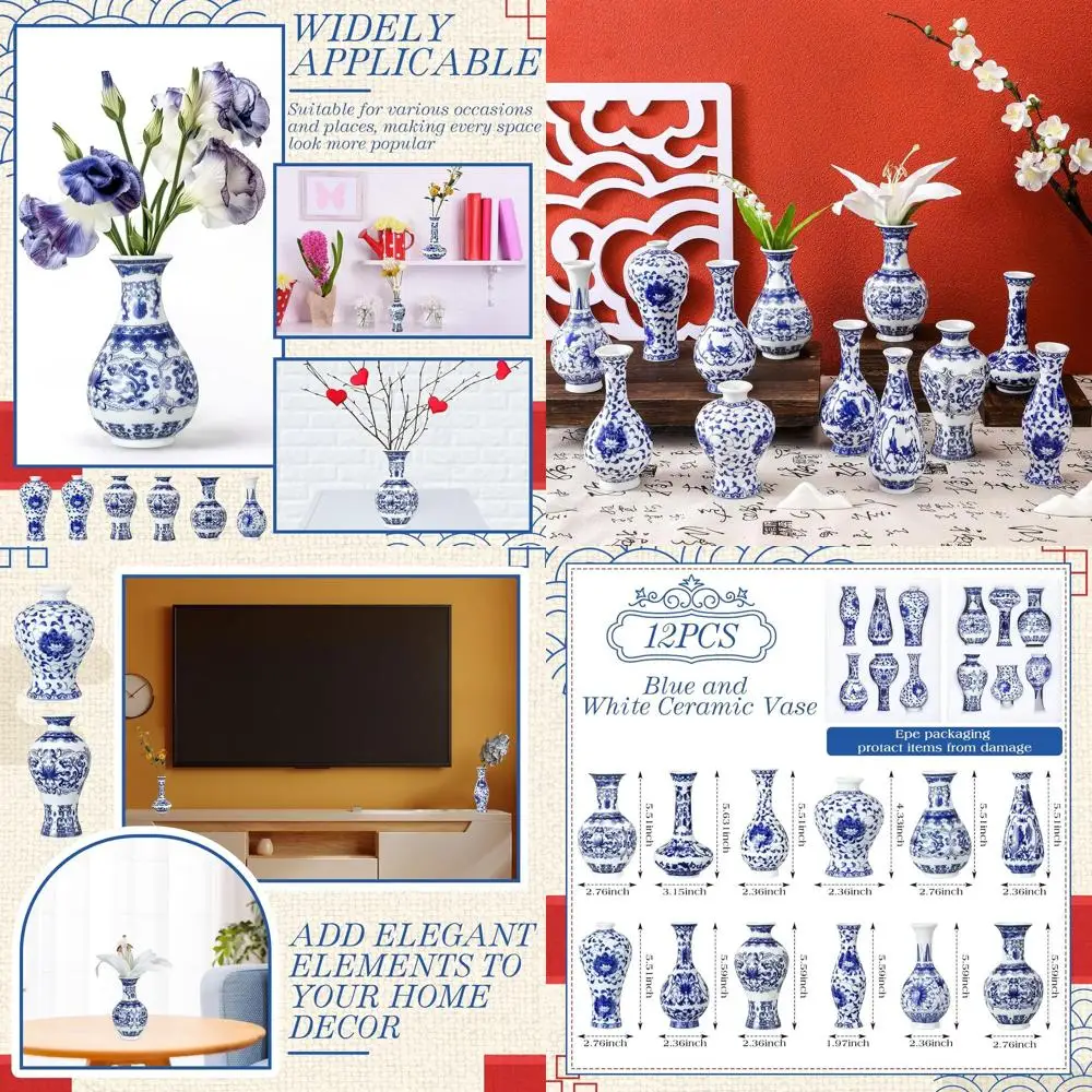 

Винтажные сине-белые фарфоровые мини-вазы, китайские керамические вазы ручной работы для домашнего и офисного декора, набор из 12 шт.