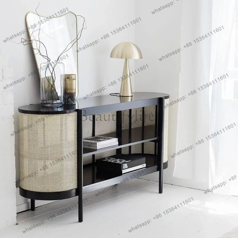 

solid wood rattan dining side cabinet retro home wall simple entrance living room storage cabinet