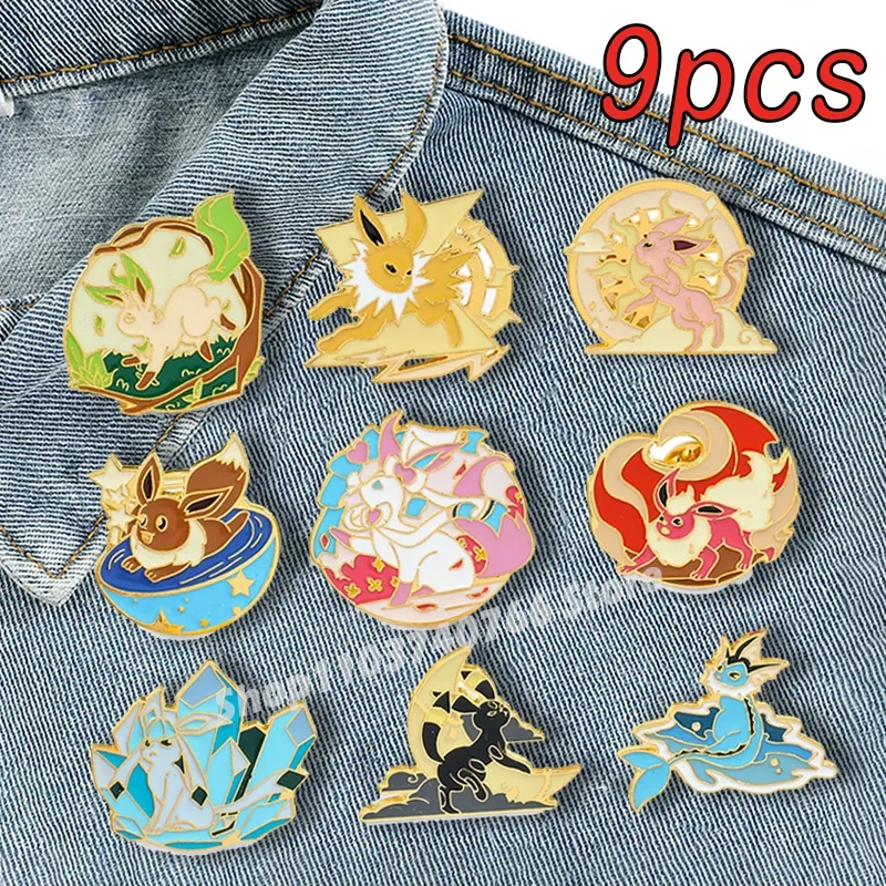 

1set Pokemon Eevee Enamel Pins Anime Kawaii Vaporeon Glaceon Sylveon Lapel Pin for Men Women Shirt Bag Cute Jewelry Decoration