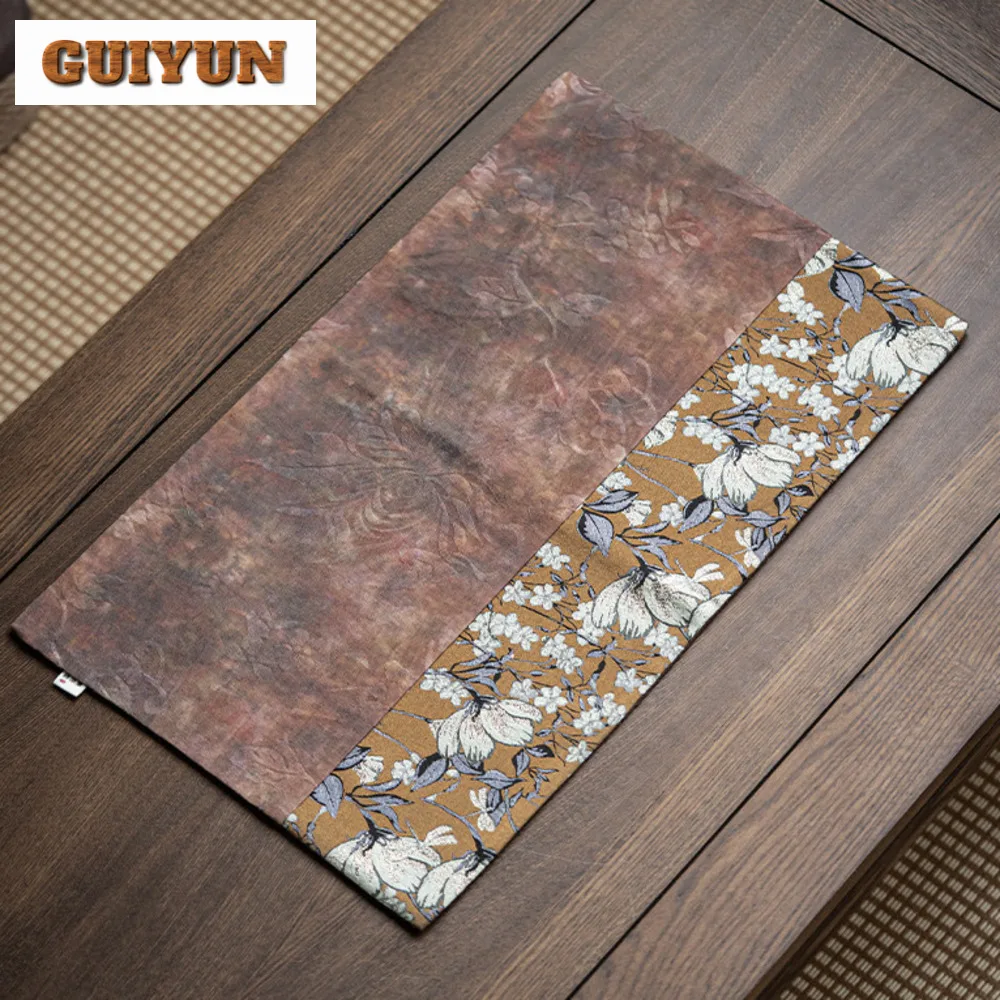 Chinese Tang Color Pattern Tea Table Mats Magnolia Flower Dry Brewing Tea Mat Splicing Thermal Insulation Zen Table Flag Cloth
