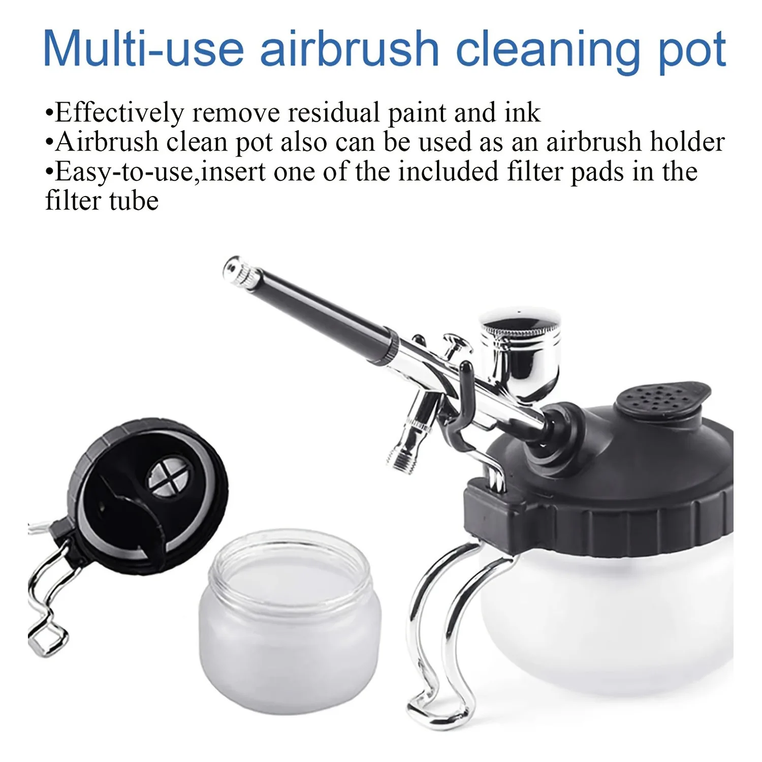 2PC Multifunctional Airbrush Cleaning Pot With Holder & Filter Pad, Waste Liquid Collecting Bottle For Model Painting Nail Art
