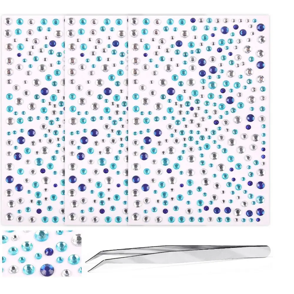 3Sheets Self Adhesive Face Gems for Makeup Festival Jewels Hair Gems Rhinestone Stickers for Face Eye Makeup Nail Body Crafts