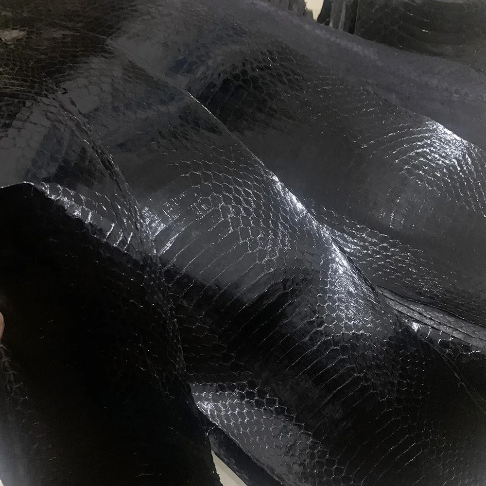 High gloss blackNatural Leather Snake Skin for Phone Case, Leather Bag, Shoe Belt DIY, Handmade Leather Material