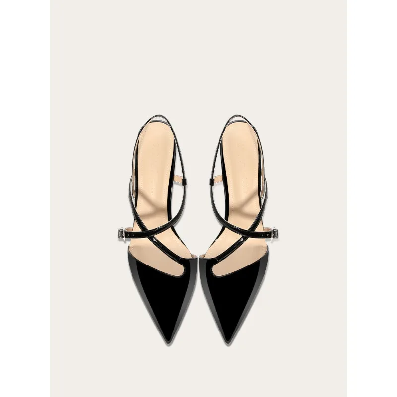 

High heels, women's straight cross buckle strap,black pointed toe,spicy girl sandals for wearing,high-end and sexy women's shoes