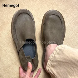 Summer Breathable Leather Shoes Men's Round Toe Casual Leather Fat Wide Feet Soft Soled Handmade Single Slip-On Men's Shoes