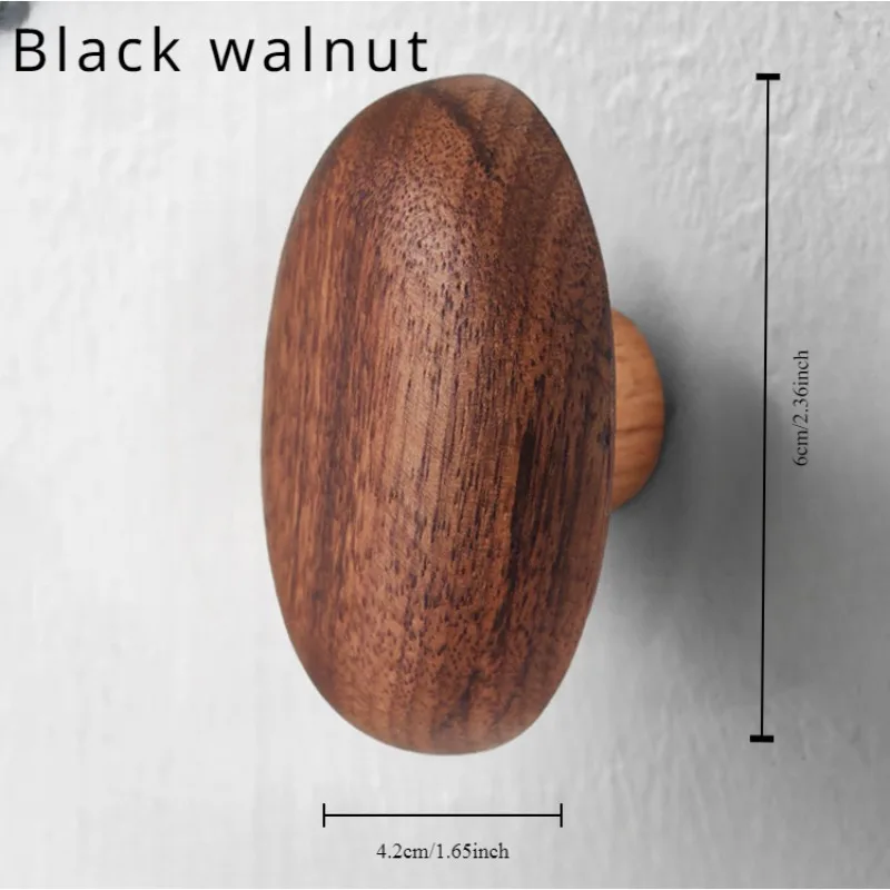 Scandinavian Solid Wood Handle Clothes Hook Coat Hook Wall-Mounted Hook Punch-Free Door Hanging Clothes Hanger Pebble Cabinet Door