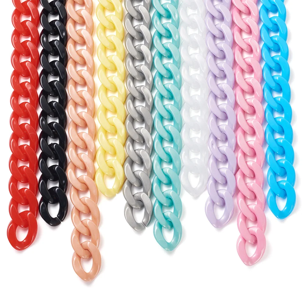 10pcs Acrylic Cuban Chain Opaque Colored Bag Handle Replacement Thick Link Chain for Purse Glasses Connecting Making 39.9cm Long