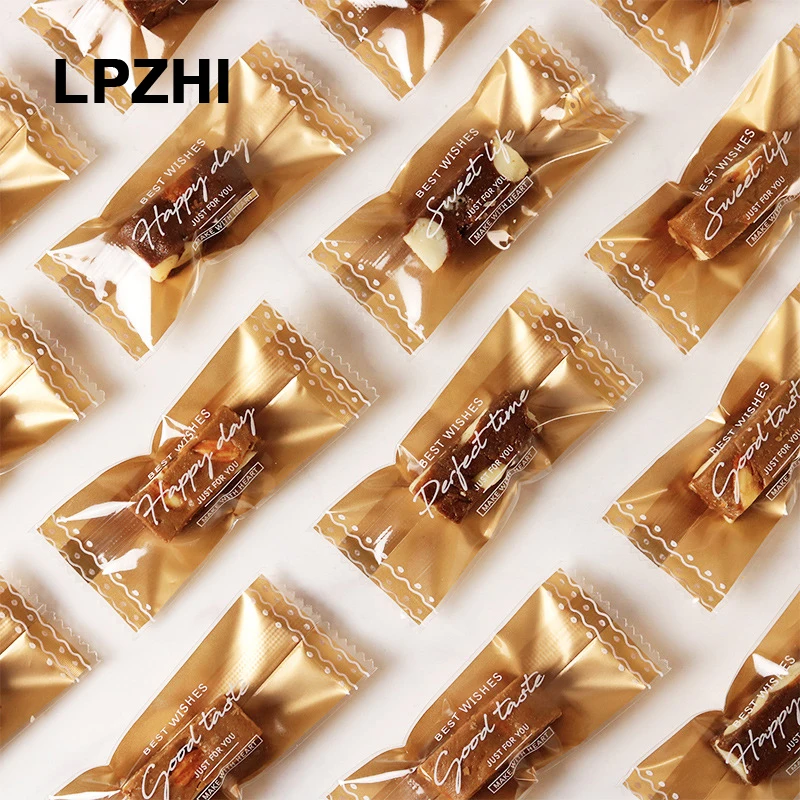

LPZHI 200Pcs Gold Candy Hot Seal Bags Home Party Handmade Chocolate Toffee Nougat Sugar Wrapping Bakery Packing Decoration