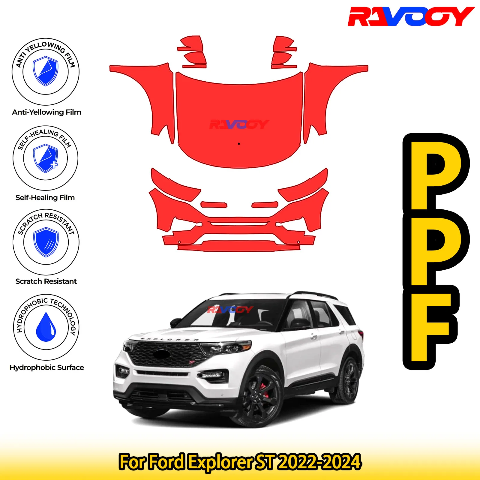 

For Ford Explorer ST 2022-2024 Glossy Matte Black Precut front PPF Kit Paint Protection Film
