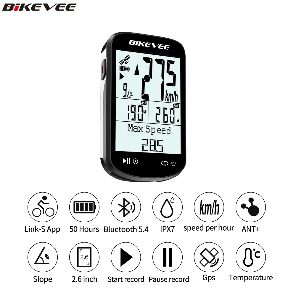 

GPS Bicycle Computer Cycling Speedometer Bluetooth 5.0 & ANT+ Wireless Bike Odometer Stopwatch Tracker with Auto Backlight