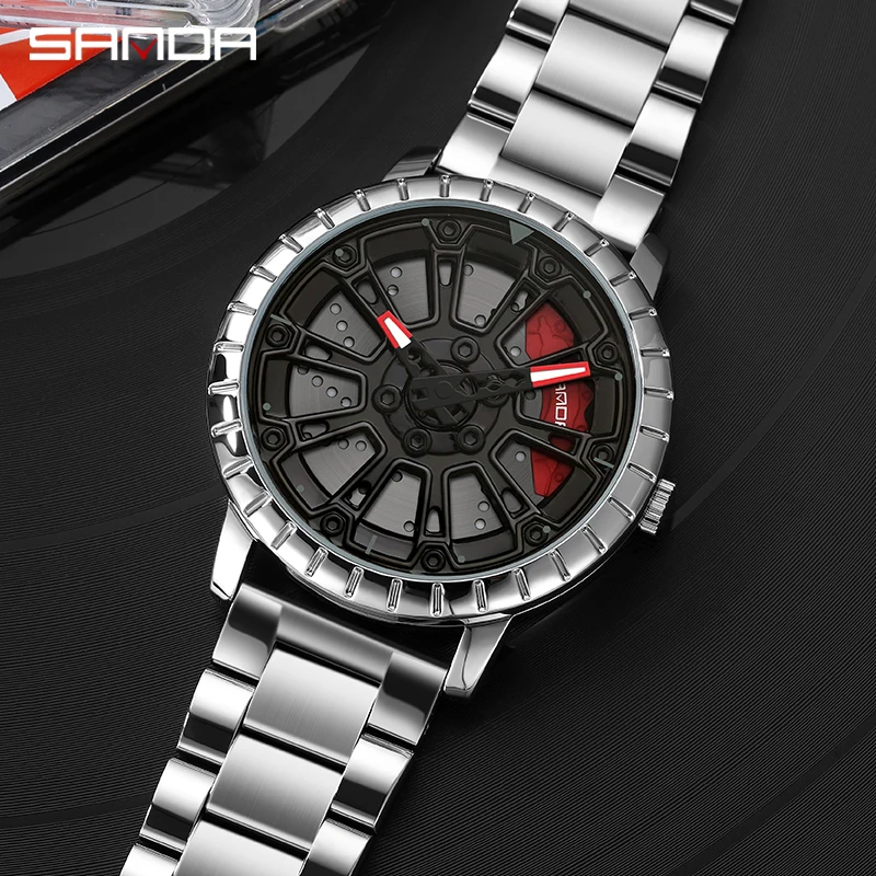 SANDA Men Watch Fashion Racing Watch 360 ° Rotating Dial Relógio De Aço Inoxidável 2023 Novo Luxo Personalizado Relógio Mens À Prova D 'Água