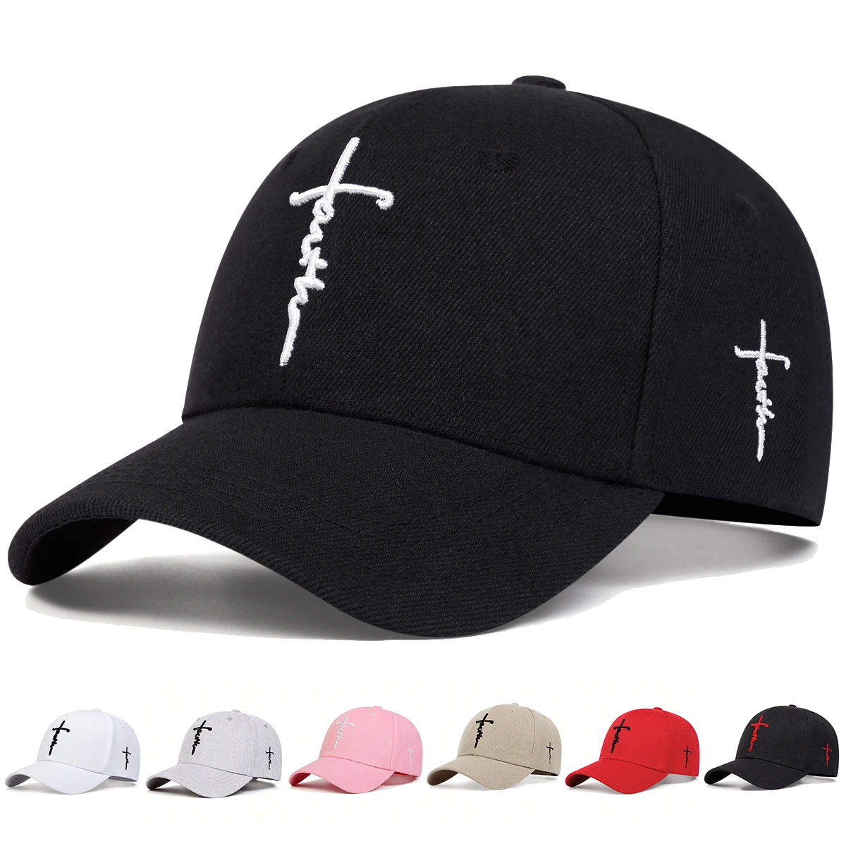 2-teiliges Unisex Baseballkappen-Set mit Kreuz-Stickerei für Frühling und Herbst, Verstellbare Outdoor-Freizeithüte, Dad Hat und Sonnenschutzhut Kombi-Set – Detail 1