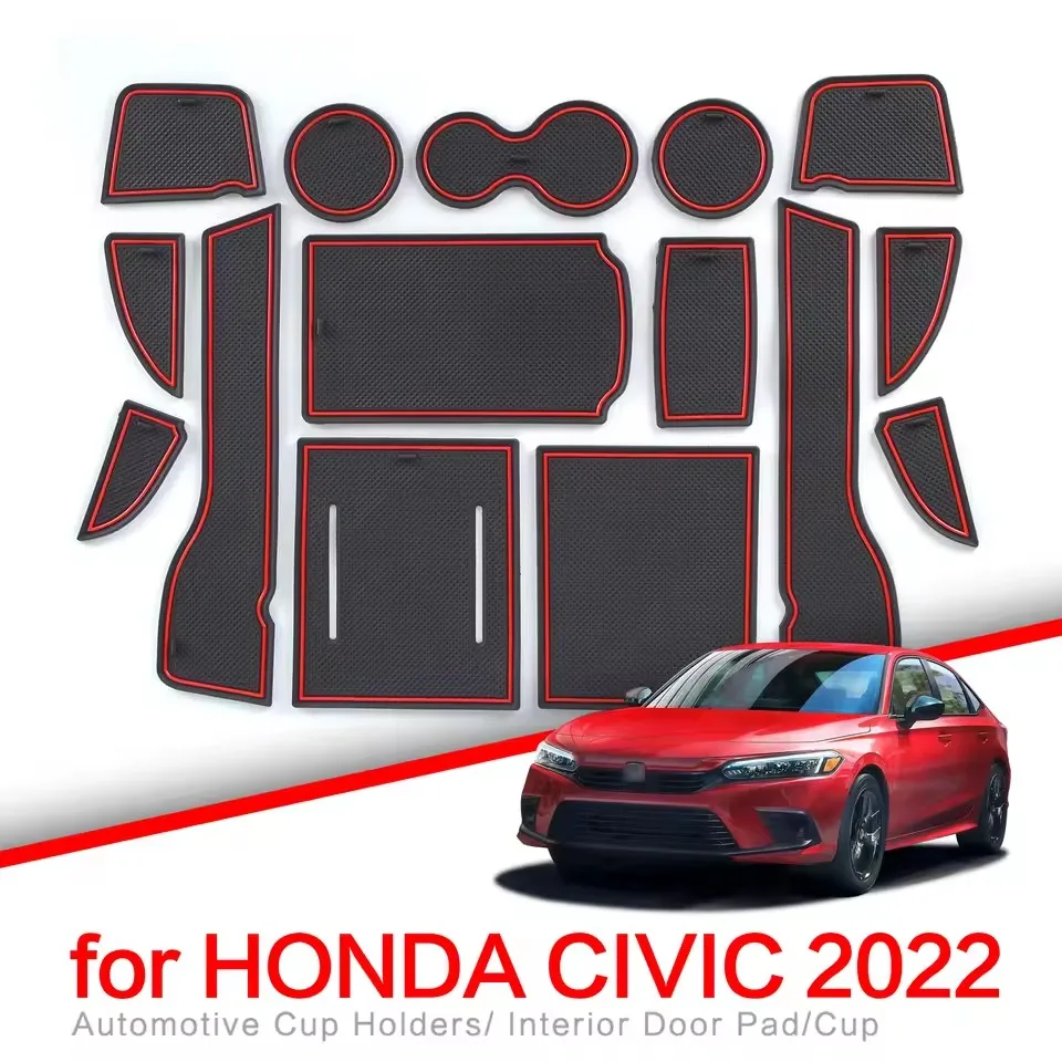 Para honda civic 2022 11th anti-deslizamento portão slot esteira de borracha porta sulco almofada suporte de copo coaster acessórios interiores do carro