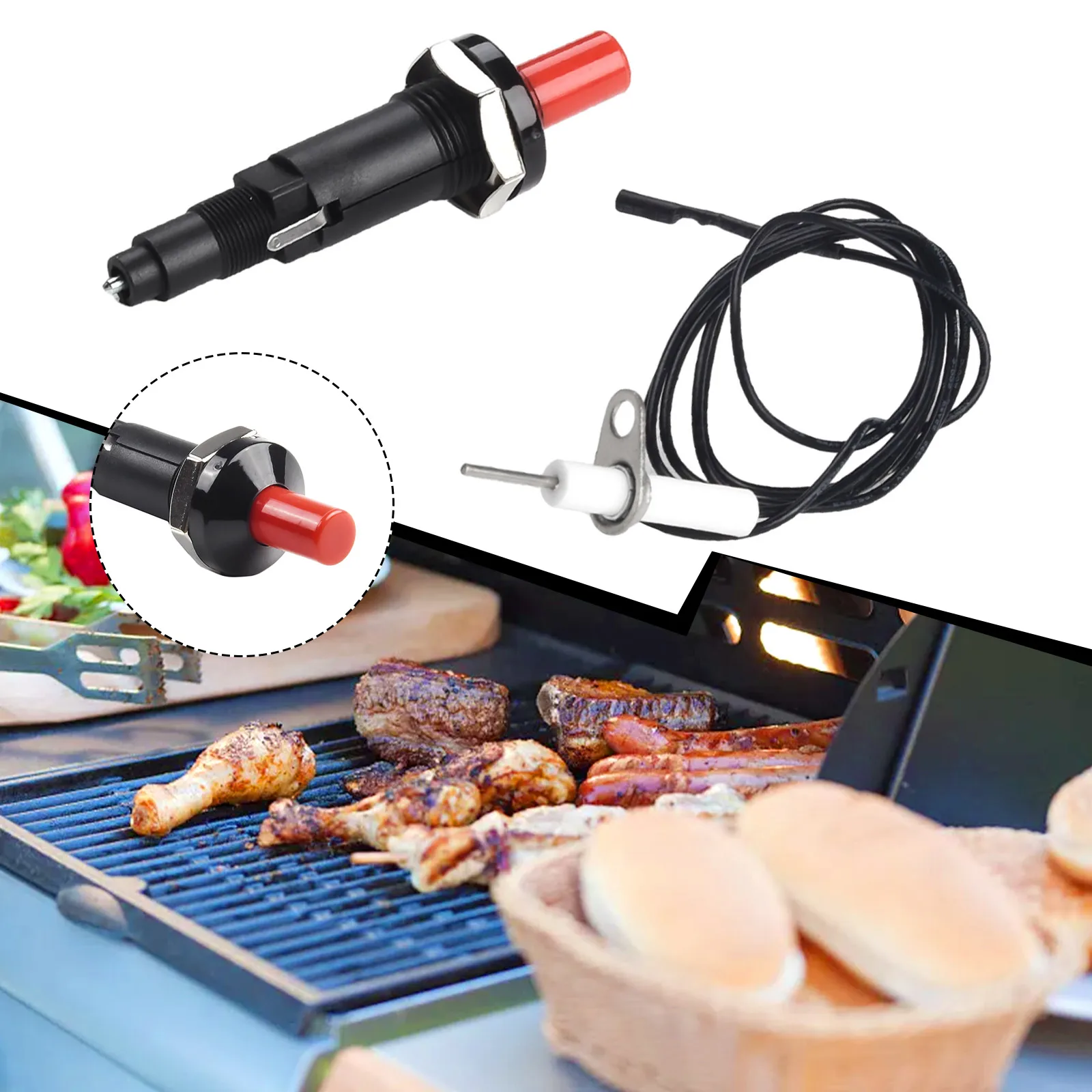 1pc Piezo Spark Piezo Spark Ignition 18KV 3PF 5-6mm Camping Ovens Portable Push Button With Cable 2.3mm Terminal Barbecue Tool