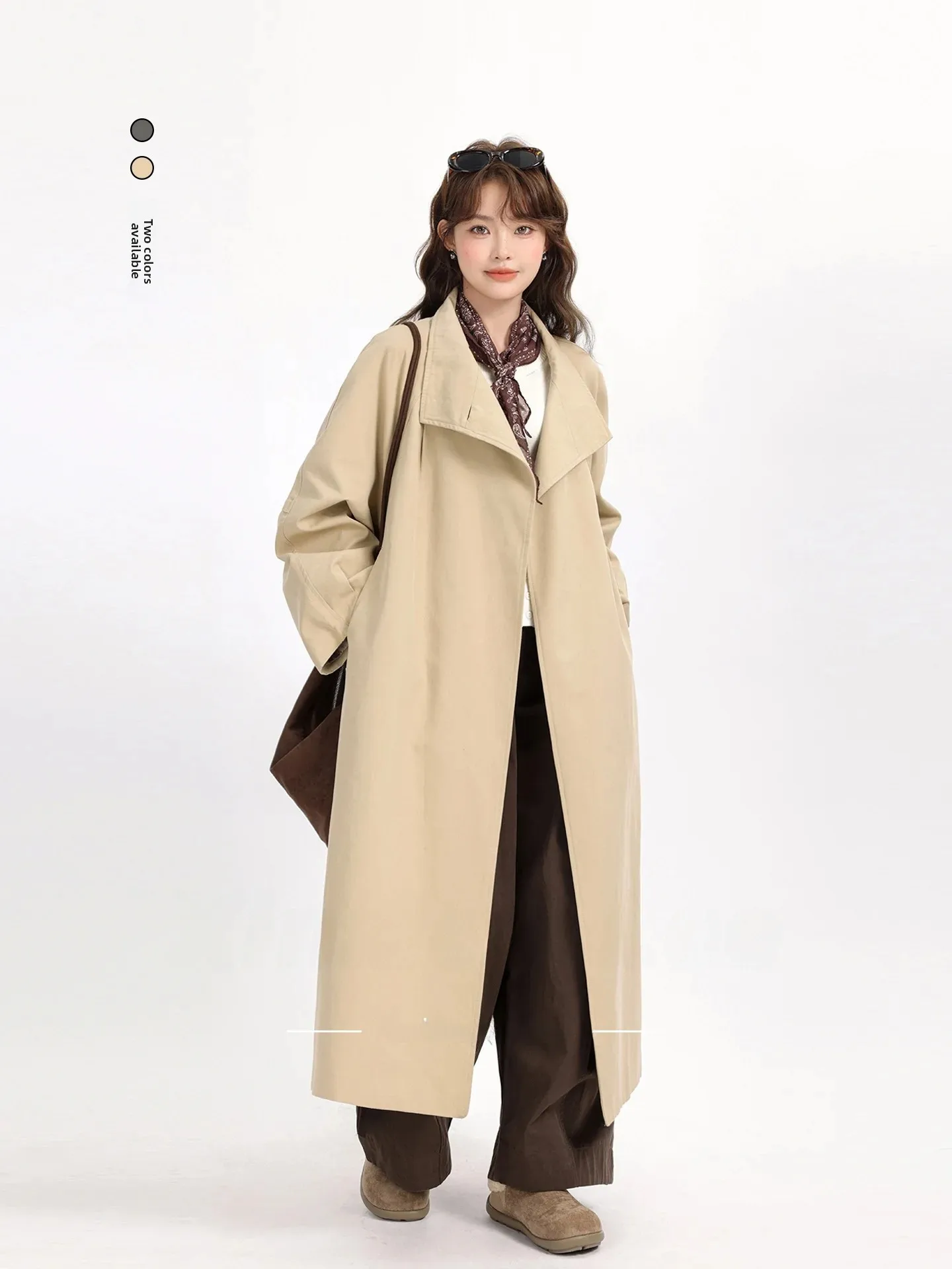 Long-Line Korean Style Loose-Fit Stand Collar Coat Casual Lazy Autumn Outerwear Elegant Slimming Early Autumn Windbreaker