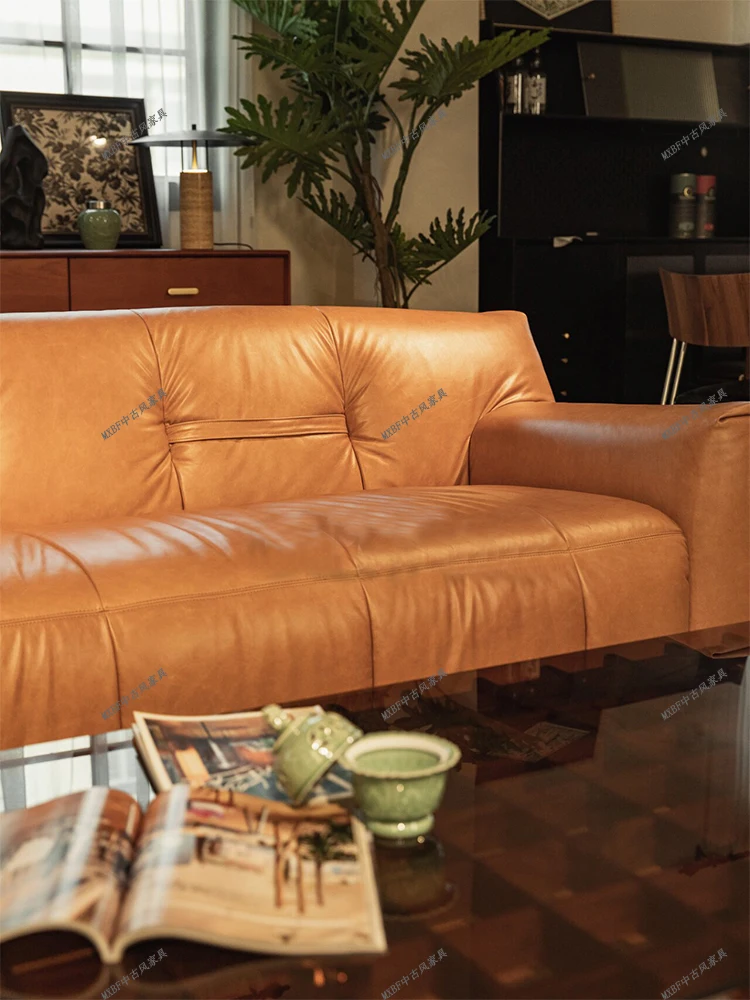 Wind bear hug sofa retro oil wax leather lazy sofa villa butterfly sofa straight row