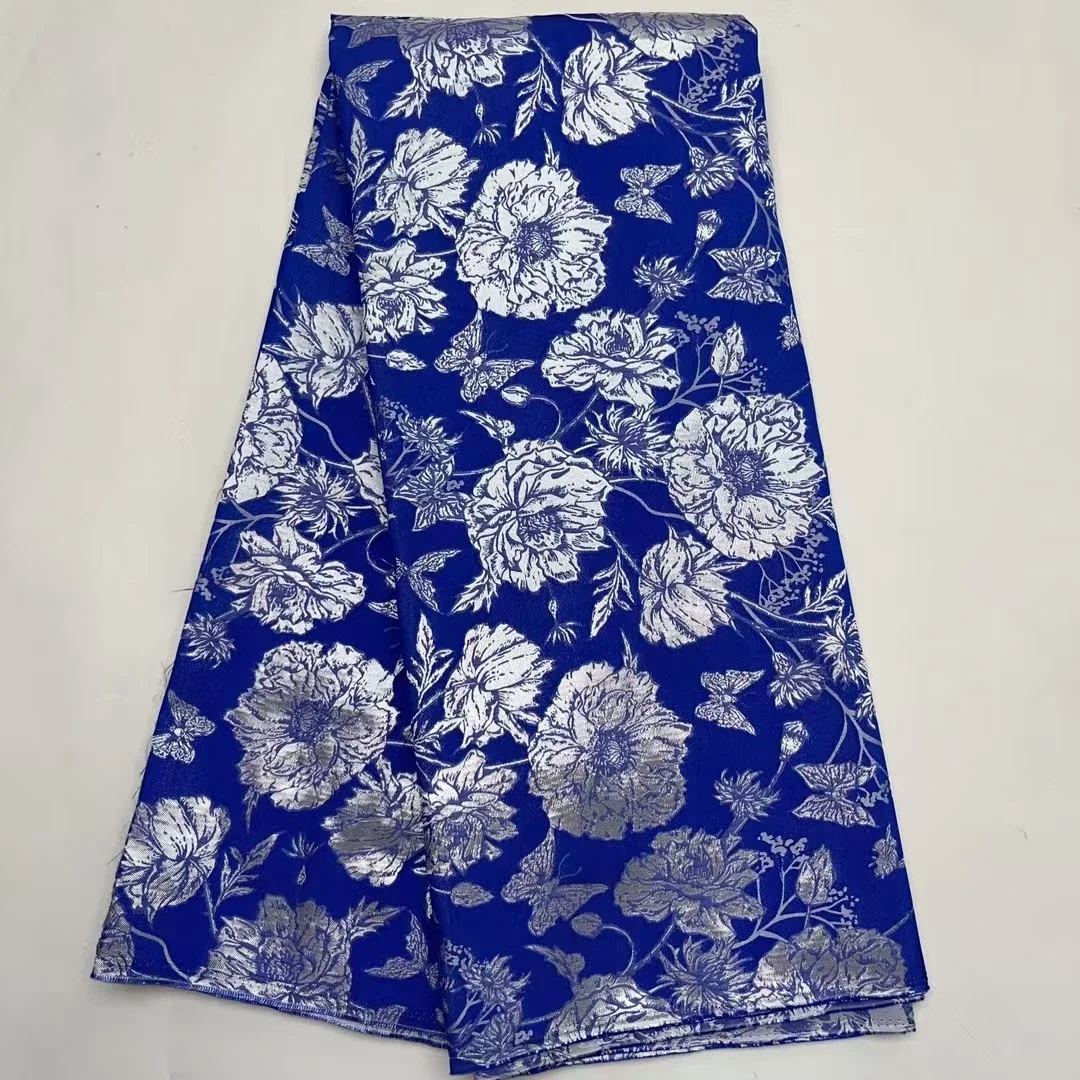 

New Style Royal Blue French Jacquard Lace Fabric 2025 African Damask Brocade Lace Fabric For Nigerian Wedding Dress Sew LJK25124