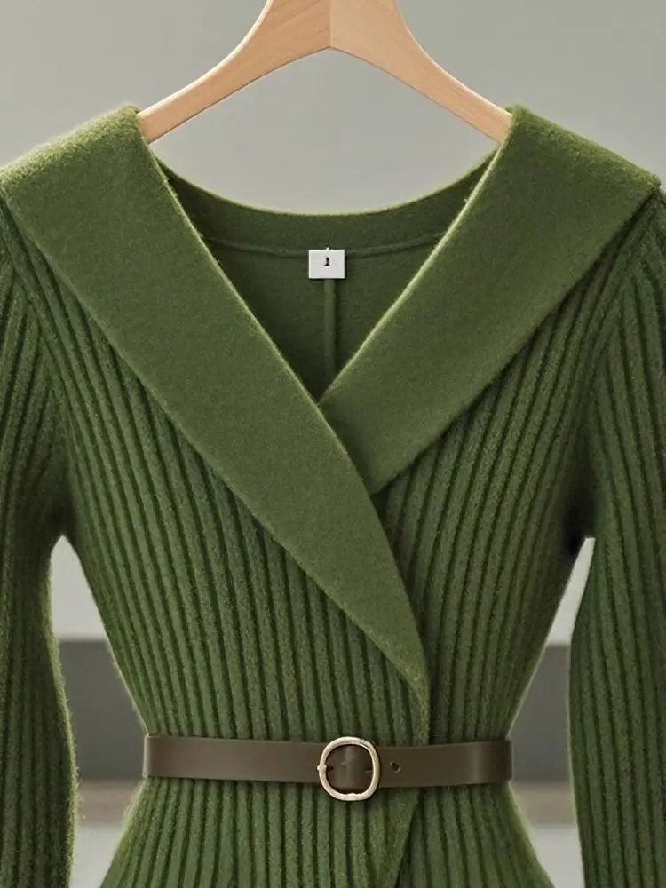 Maglione lavorato a maglia a maniche lunghe verde retrò francese autunno e inverno, nuovo maglione stile pigro unico e bellissimo