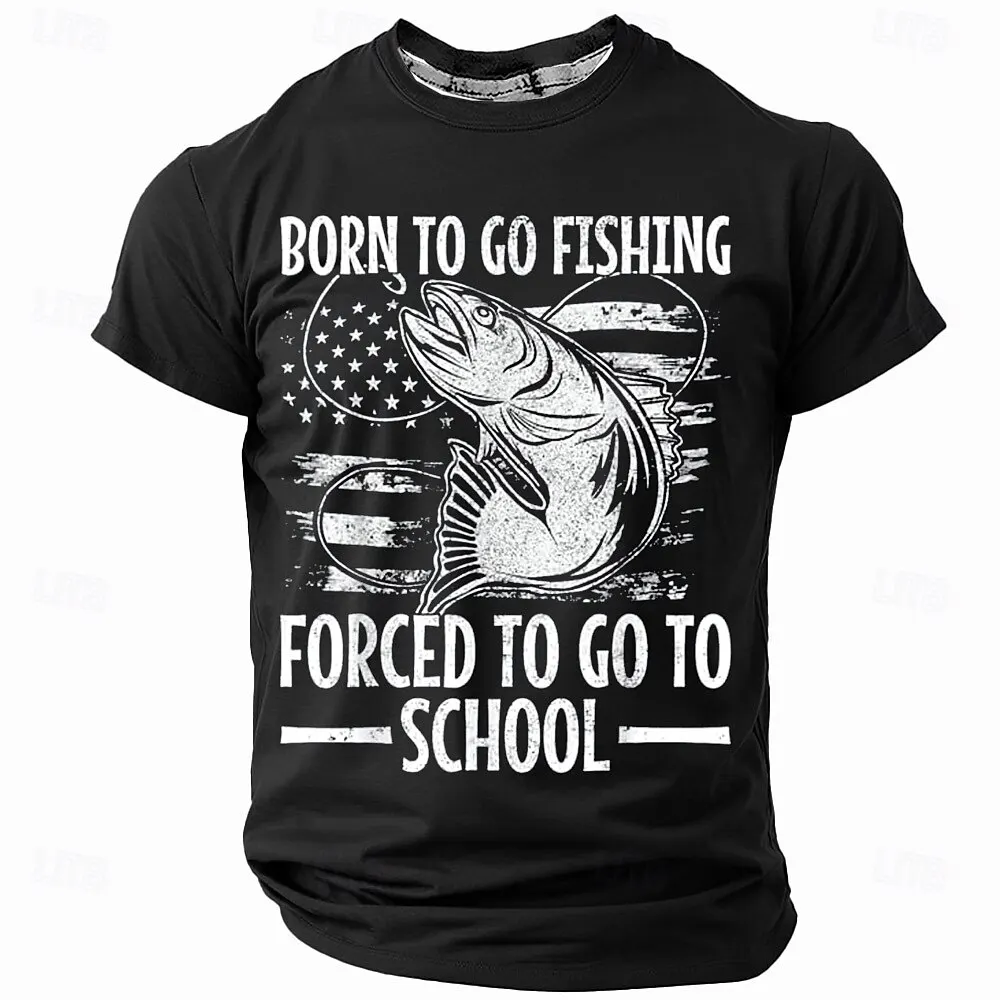 Funny 3D Fish Print Men's T Shirt Daily Casual Outdoor Fishing Clothing Casual O-neck Short Sleeve Tee Summer Fashion Loose Tops