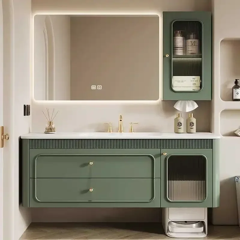 French Cream Cabinet Insert Organiser Rack Light Storage Mirror Bathroom Cabinet Luxury Sink Towel Holder Banyo Dolabi Furniture