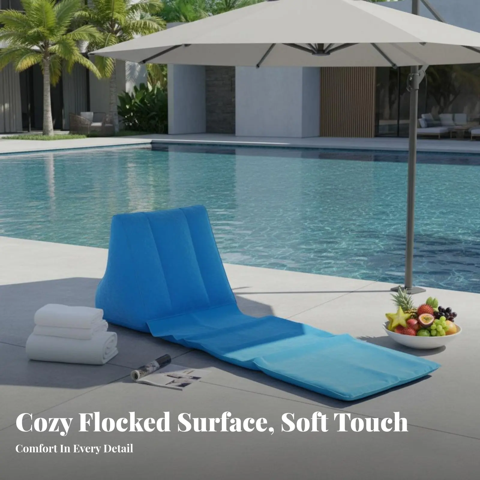 

Inflatable Flocked Triangle Pillow Lightweight Inflatable Beach Backrest Flocked Air Mat Waterproof Portable Air Lounger