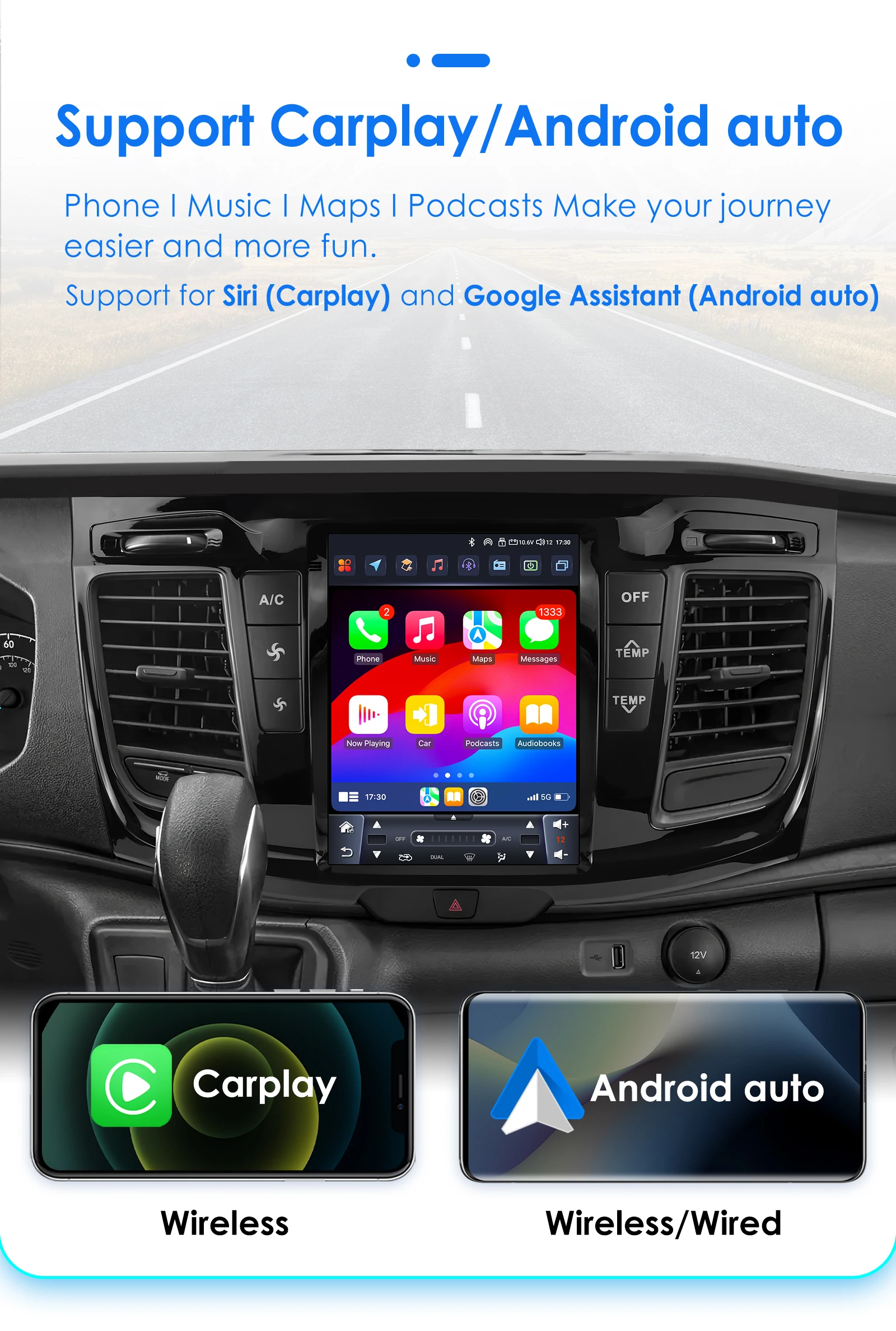 Hizpo Android 14 Auto Stereo Auto GPS Für FORD Transit 2021 2022 2023 Porträt Touchscreen Carplay 4G Wifi RDS Bluetooth 9,7" – Detail 11