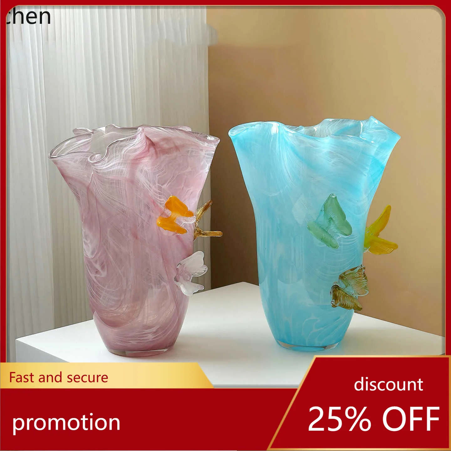 

Zml artistic murano glass vase - gradient irregular design - home living room floral arrangement decoration ornament