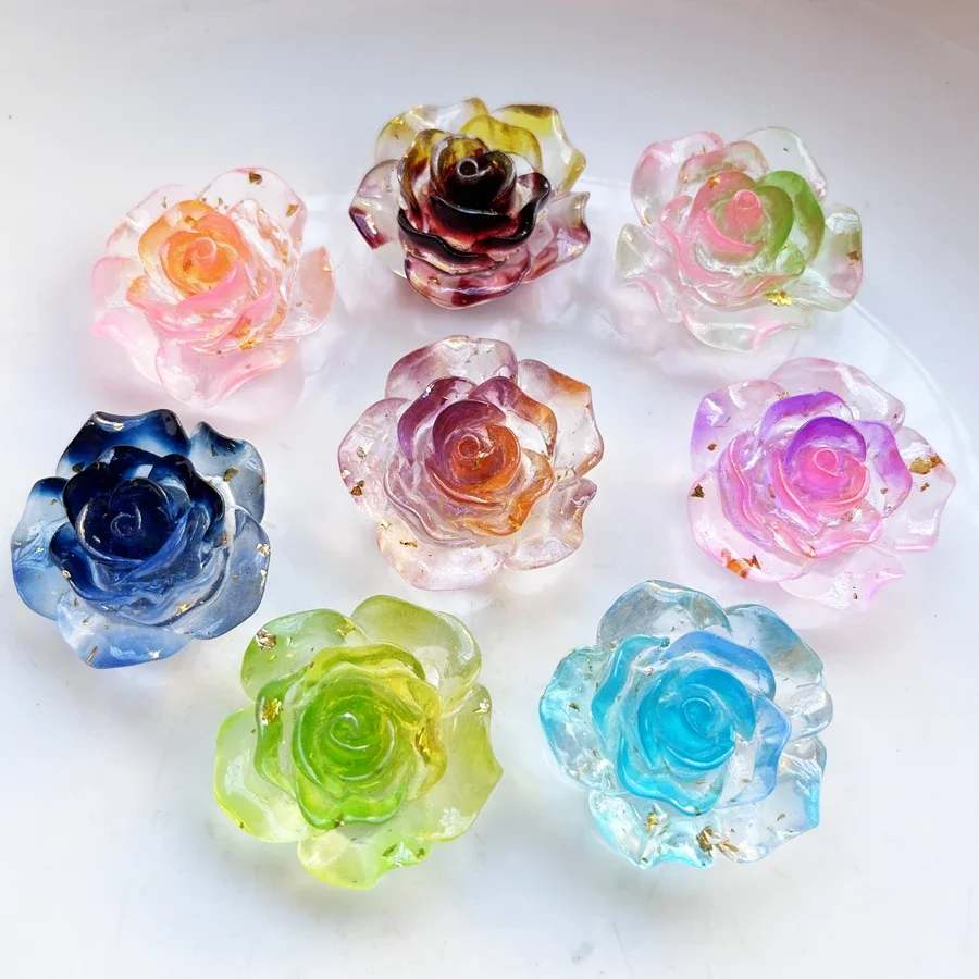 New 35mm crystal gold Leaf luminous rose Flat back resin scrapbook DIY jewelry craft decorative accessories 2pcs/lot