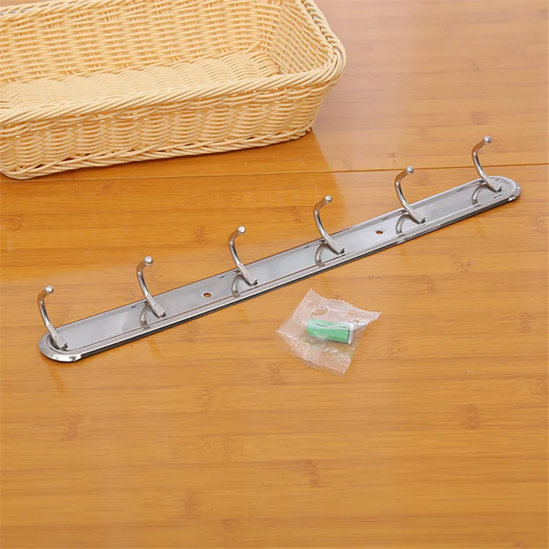 50Pcs 6/8Hooks Hanger Wall Stainless Steel Row Hooks Coats Clothes Towel Bag Hangers Bathroom Kitchen Holder Organizer