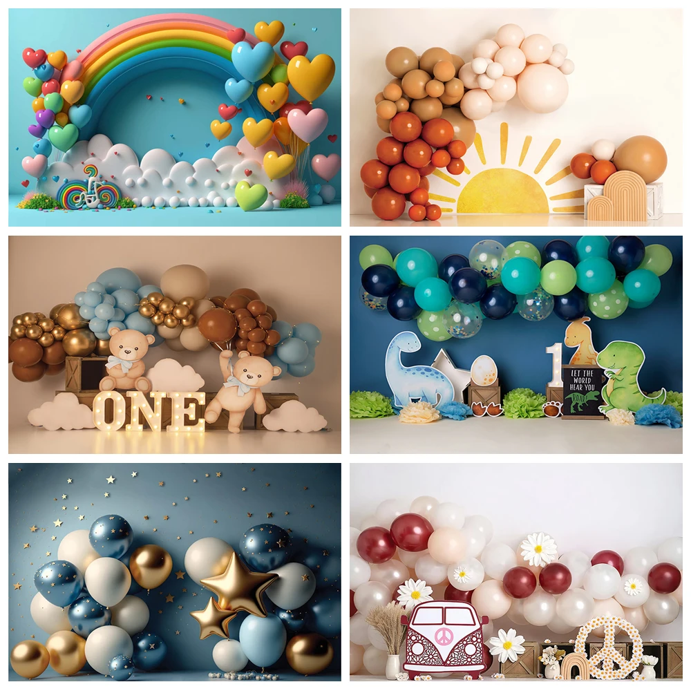 

3D Balloons Flowers Photography Background Girl Boy 1st Birthday Party Cake Smash Portrait Decor Backdrop Photo Studio Supplies