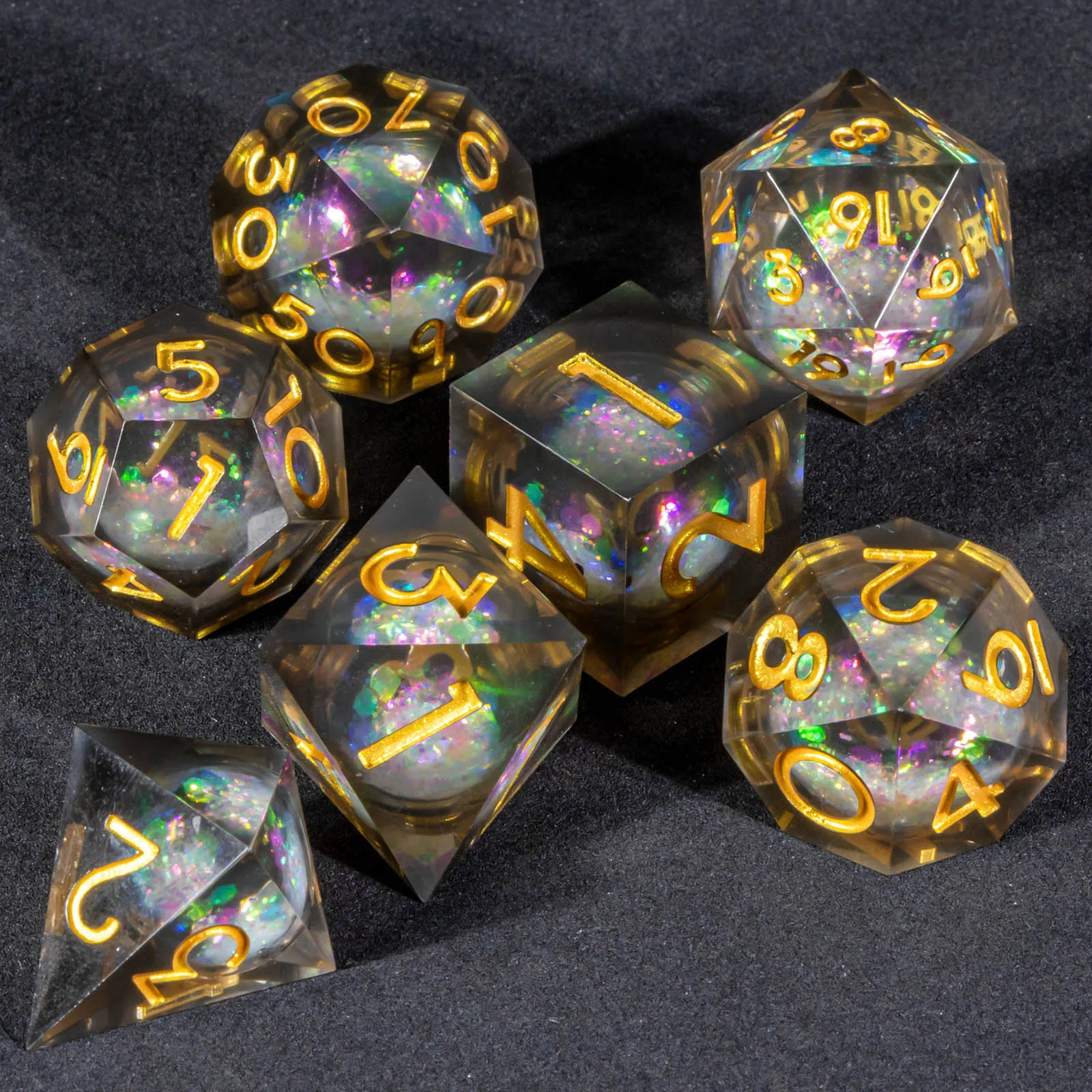 Black DnD Liquid Core Dice Set For Dungeons And Dragons RPG Liquid Heart Dice Sharp Edge D&D Dice For Christmas Gifts for Gamers
